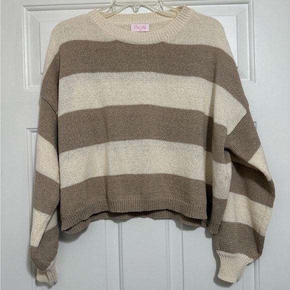 Pink Lily Sweaters - Pink Lily Beige and Cream Striped Sweater NWOT